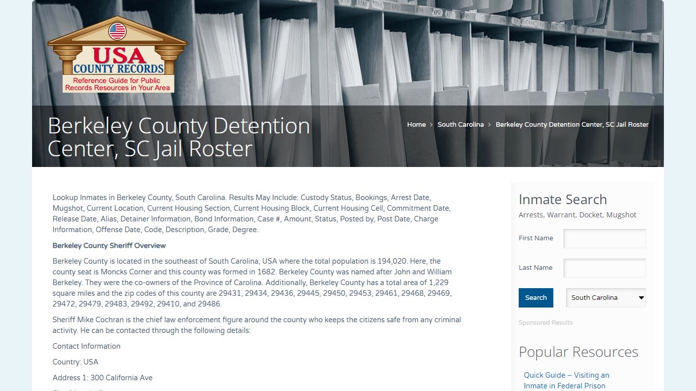 Berkeley County Detention Center, SC Jail Roster | Name Search